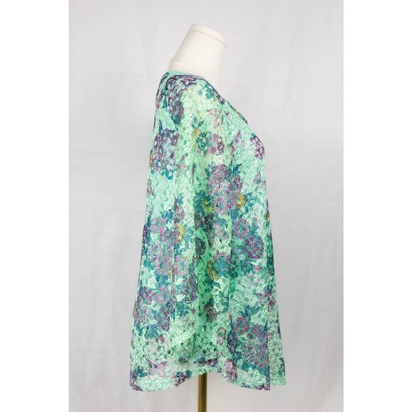 New Directions Size M Blouse Lace Overlay Lined Floral Mint Green - Picture 3 of 8